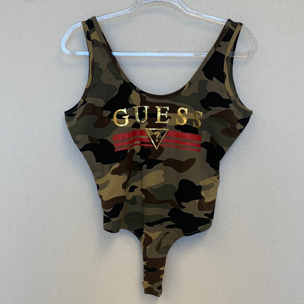 Guess Metallic Logo Bodysuit in Camouflage • Sz XL • NWT!